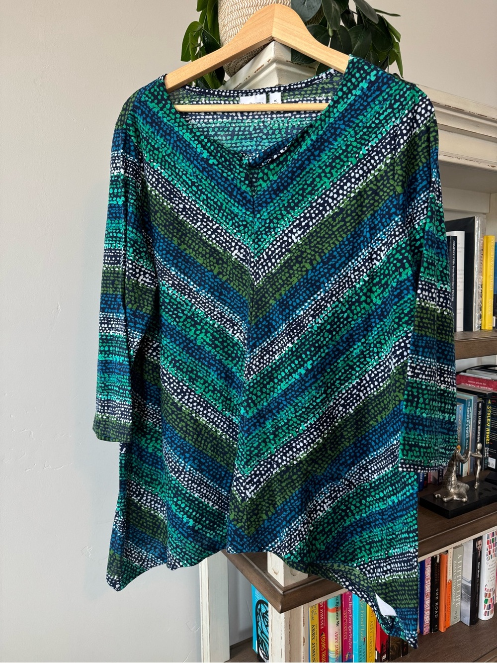 Kim Rogers Teal, Navy & Green Chevron V-Neck Tunic